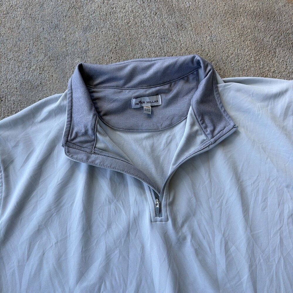 Peter Millar Quarter Zip Performance Golf Pullover Light Gray XL